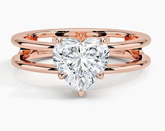 Klasyczny pierścionek zaręczynowy z soliterem, obrączka ślubna z diamentem w kształcie serca z moissanitu, damski pierścionek z podwójną obrączką, pierścionek zaręczynowy z różowego złota, prezent na Walentynki