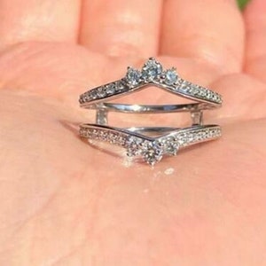 Round Cut Moissanite Diamond Band Ring, Enhancer Guard Ring For Women, Wedding Anniversary Gift, Christmas Gift, 10/14/18K Gold Ring