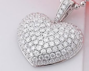 Heart Shape Diamond Pendant, Pave Set Round Moissanite Diamond Charm Pendant, Gift For Girlfriend, 10K White Gold Anniversary Gift Pendant