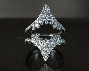 14K Gold Enhancer Guard Ring, Wrap Guard bijpassende band, rond geslepen Moissaniet diamanten verlovingsring, huwelijksverjaardag cadeau voor vrouw