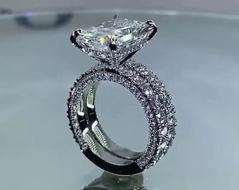 Attractive Radiant Moissanite Diamond Ring Set, 925 Silver Stackable Ring Set, Wedding Bridal Ring Set, Engagement Ring Set, Eternity Band