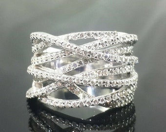 Criss Cross Wedding Ring, Crossover Ring, 1.00TCW Round Cut Moissanite Diamond Engagement Ring, Party Wear Ring, Wedding Ring For Bride