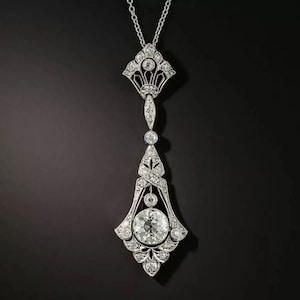 Belle Epoque Art Deco Pendant Necklace, Old European Cut Moissanite Diamond Pendant, Edwardian Vintage Inspired Drop Pendant Necklace