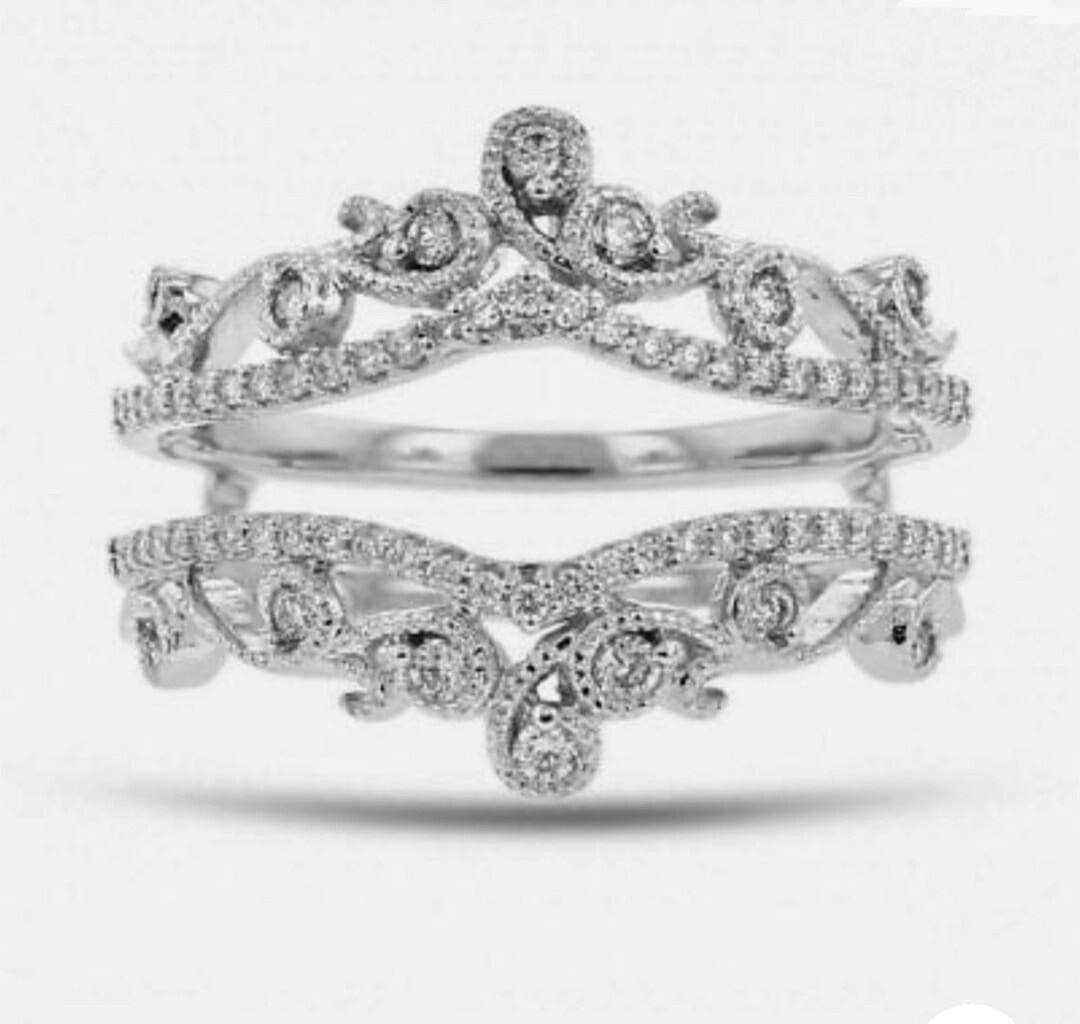 Art Deco Enhancer Wedding Band, 0.53CT Round Cut Moissanite Diamond