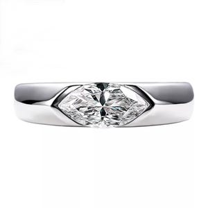 Solitaire Wedding Groom Ring, East West Marquise Moissanite Diamond Ring, Half Bezel Set Engagement Ring For Him, Men&#39;s Everyday Wear Ring
