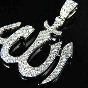 10K White Gold Allah Diamond Pendant, Round Moissanite Diamond Men-Women&#39;s Pendant, Allah Arabic Islamic Pendant, Religious Pendant