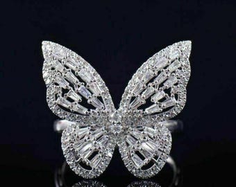 Vlindercocktailring, rond en stokbrood CZ-steen bruiloft bruidsring, 18k gouden verlovingsring, feestring dames, insectensieraden
