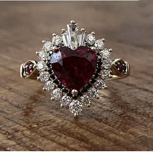 Red Heart Cut CZ Stone Ring, Double Halo Engagement Ring, Wedding Bridal Ring, 925 Sterling Silver Gemstone Ring, Anniversary Gift
