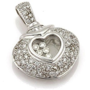 Chopard Happy Heart Pendant, Floating Round Diamond Pendant, Gift For Girlfriend, 925 Silver Wedding Pendant, Without Chain Charm Pendant