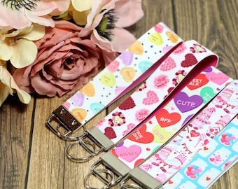 Valentines Day Key Fob Wristlet | Candy Hearts Wristlet