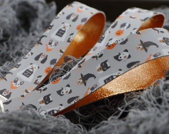 Cute Spooky Dogs Fob Wristlet | Orange Glitter | Halloween Wristlet