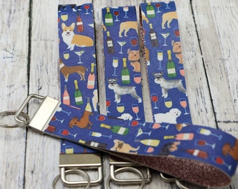 Dogs & Wine Key Fob Wristlet | Dog Wristlet