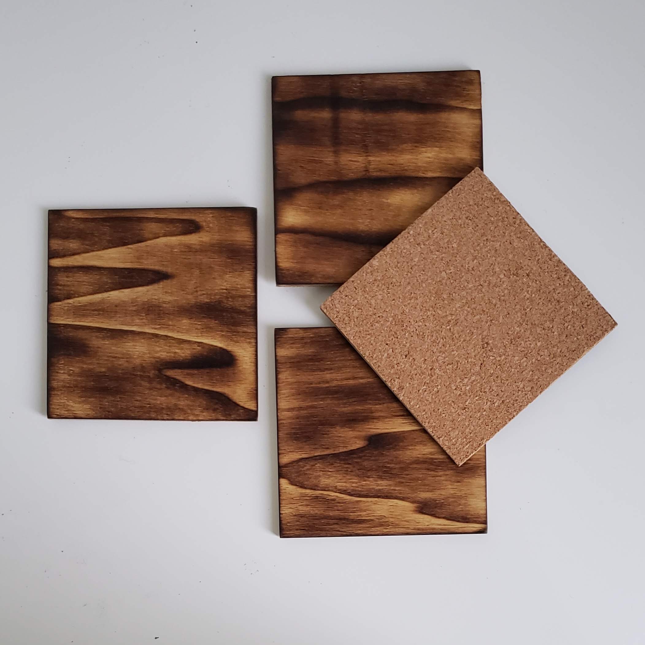 4 X 4 Wooden Coasters Set Finished With Cork Etsy UK