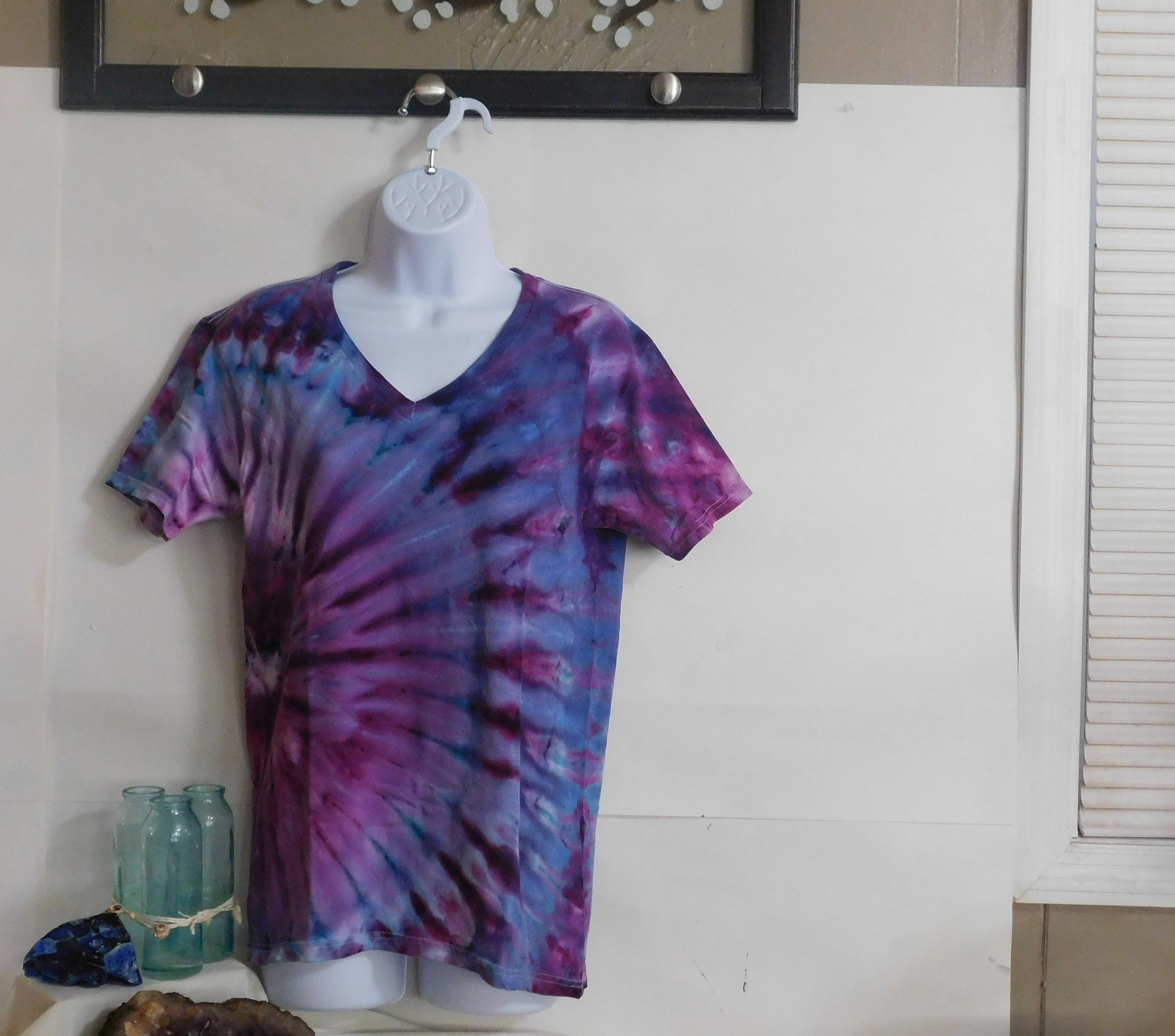 Tie Dye T Shirt V Neck Size Adult Small Lavender Purple And | Etsy