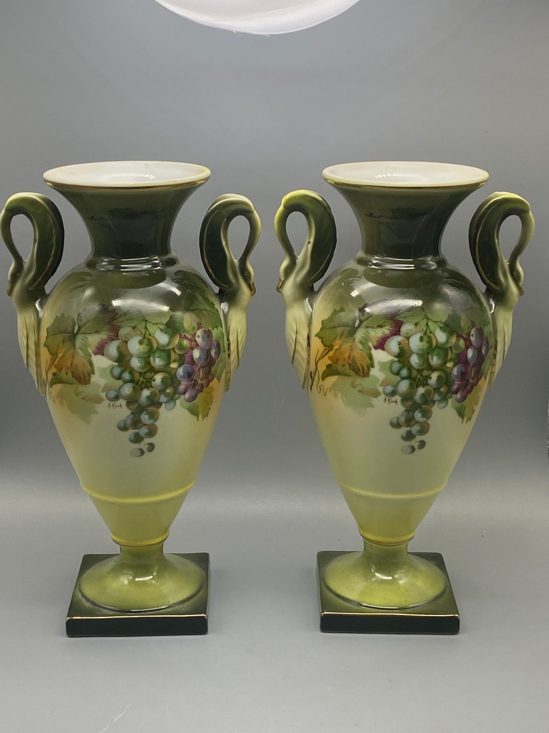 Vintage Bavarian Hand Painted Vases Signed Etsy