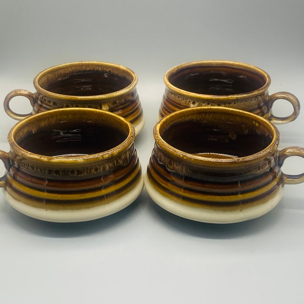 Hand Thrown Coil Artist Pottery Soup Bowl Coffee Mug Yellow Brown Tan stackable