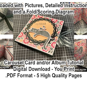 Tutorial de tarjeta de carrusel, tamaño 4&quot; x 4&quot;, descarga digital, papel Stampin&#39; Up!, instrucciones detalladas con imágenes y diagrama, tarjeta con pliegues divertidos