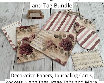 Papel digital Victorian Rose: Set de bolsillo y etiquetas para diario basura (descarga digital)