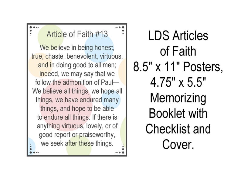 LDS Primary Printables, Articles of Faith, Posters, Birthday Cards ...