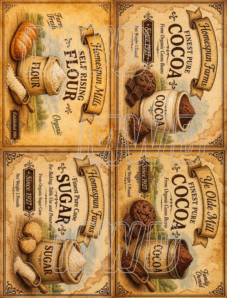 Printable Vintage Pantry Labels, Kitchen Prints, Flour Sugar Cocoa More ...