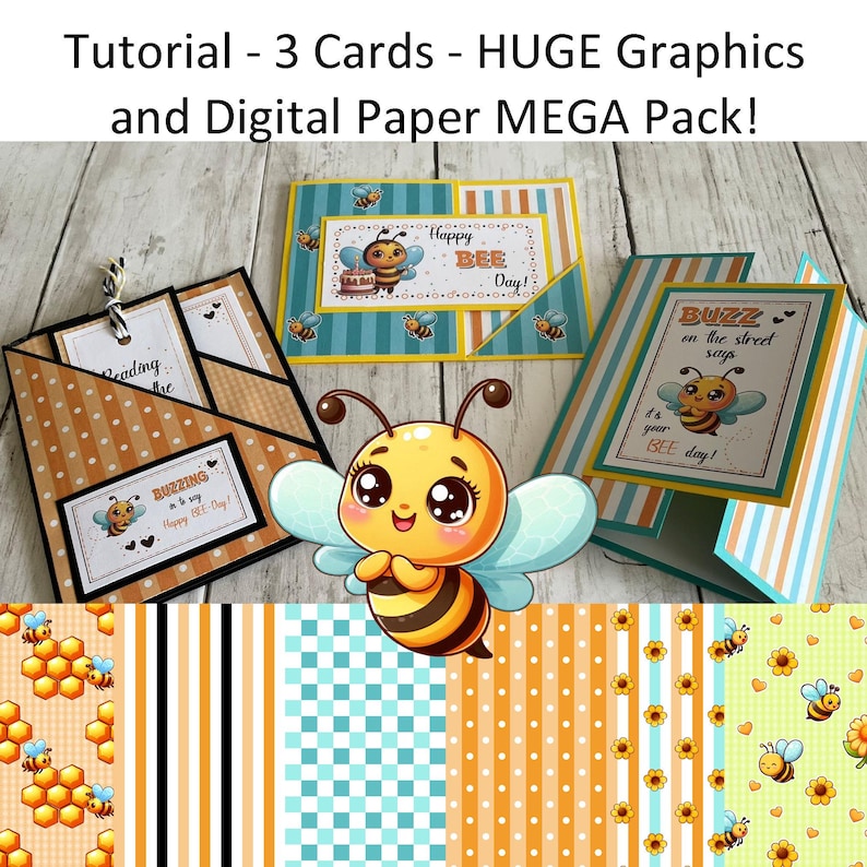 Bee Graphics & Card Tutorial: DIY Birthday Cards (digital Download) - Etsy
