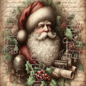 5 Large Santa Prints, Victorian Christmas, Vintage Santa Prints, Each Measure 8&quot; x 10.5&quot;, High Quality Prints,  Christmas Clipart