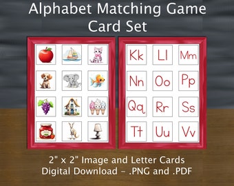 Alphabet Match Game | Letter and Picture Matching Game | Learning Game | 2" x 2" cards | You Print