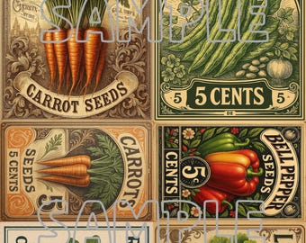 Vintage Vegetable Seed Packet Images, Farm Country Tags (Digital PDF Download)