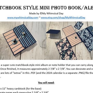 Matchbook Mini Photo Album Tutorial, 2024 Calendar (PDF & PNG) - Etsy