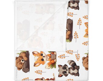 Baby Swaddle Blanket | Jersey Polyester | Woodland Animals Blanket | Soft Baby Swaddle | Baby Bear Baby Fox Baby Raccoon Baby Squirrel