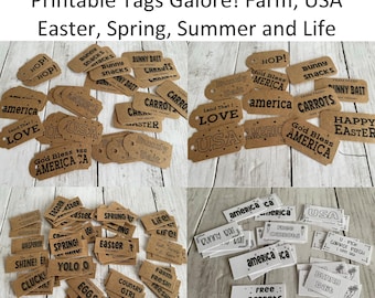 Etiquetas colgantes imprimibles de estilo rústico: Pascua, primavera y verano (Descarga PDF)