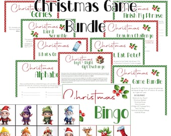 May include: A Christmas game bundle with a variety of games including Christmas Bingo, Christmas Alphabet, Christmas Word Scramble, Christmas Left Right Gift Exchange, Christmas What's On Your Phone, Christmas Don't Eat Pete, Christmas Finish My Phrase, Christmas Drawing Challenge, and Christmas Gories.