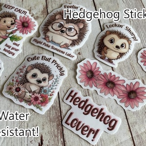 Hedgehog Water Resistant Stickers Hedgehog Lovers Water Bottle Stickers Laminate Overlay Cute Stickers Keep Calm Decals image 1