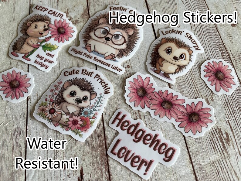 Hedgehog Water Resistant Stickers Hedgehog Lovers Water Bottle Stickers Laminate Overlay Cute Stickers Keep Calm Decals image 1