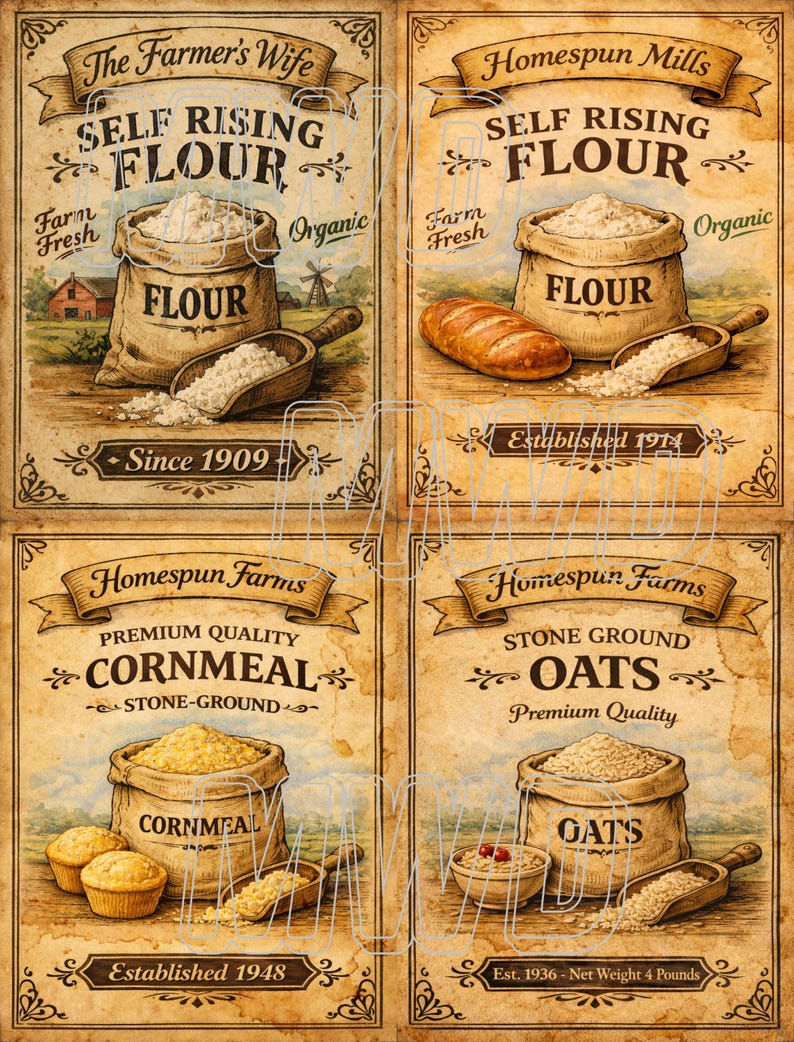 Printable Vintage Pantry Labels, Kitchen Prints, Flour Sugar Cocoa More ...