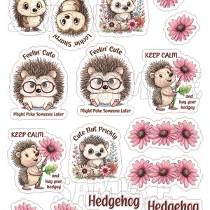 Hedgehog Water Resistant Stickers Hedgehog Lovers Water Bottle Stickers Laminate Overlay Cute Stickers Keep Calm Decals image 2