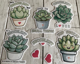 Succulent Water Resistant Stickers | 3 inches | Succulent Decals | Laptop Stickers | Water Bottle Stickers | Set of 8 |Protective Overlay