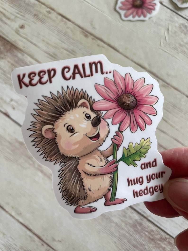 Hedgehog Water Resistant Stickers Hedgehog Lovers Water Bottle Stickers Laminate Overlay Cute Stickers Keep Calm Decals image 3
