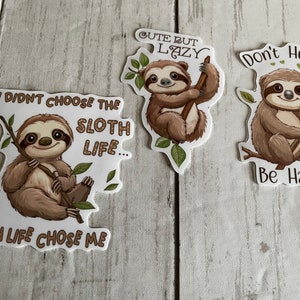 Sloth Water Resistant Stickers 3 inches Sloth Decals Laptop Stickers Decal Water Bottle Stickers Set of 3 Protective Overlay image 1