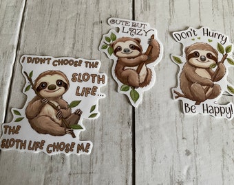 Sloth Water Resistant Stickers | 3 inches | Sloth Decals | Laptop Stickers Decal | Water Bottle Stickers | Set of 3 |Protective Overlay