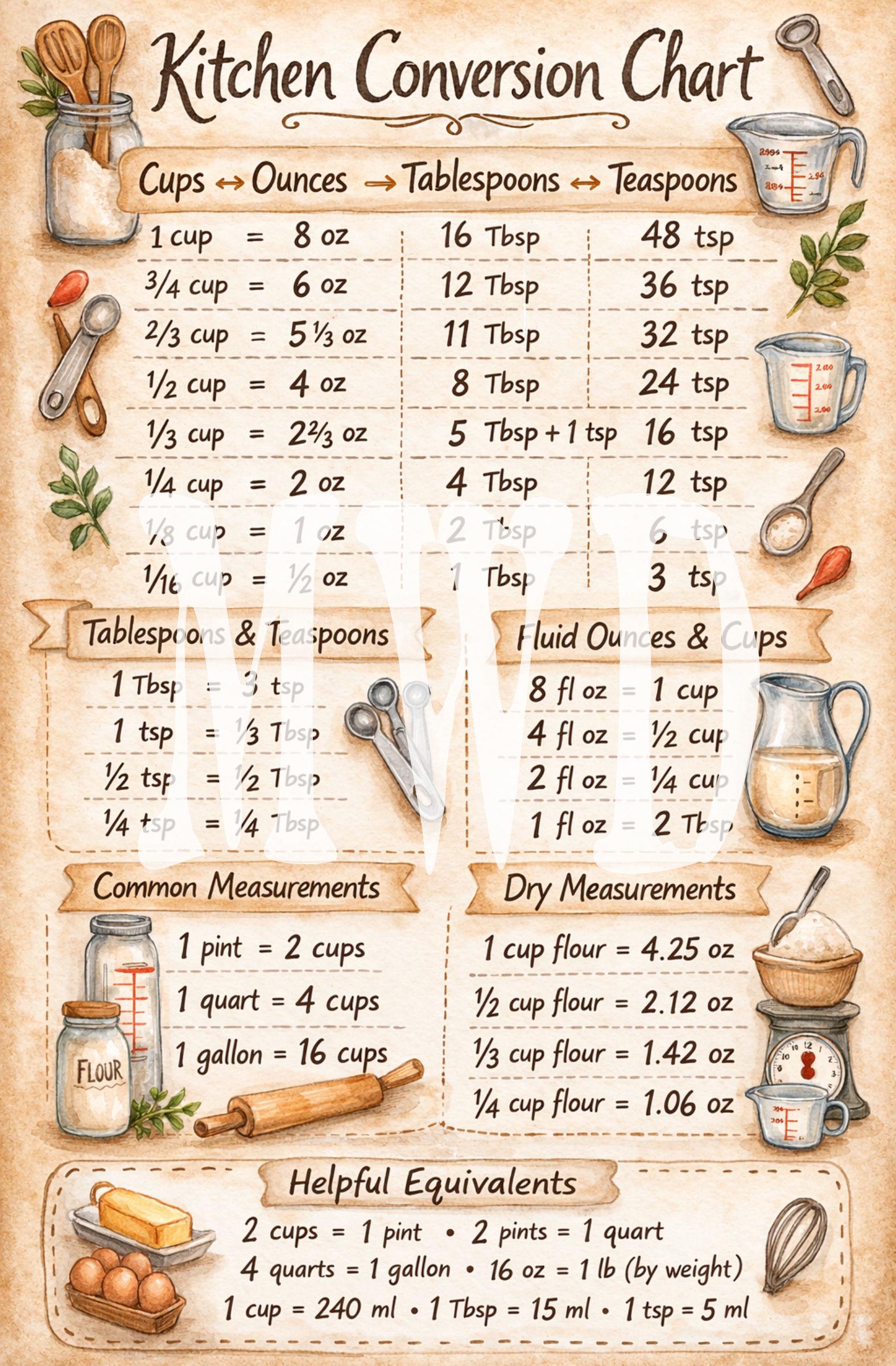 Produce Conversion Chart Farmhouse Kitchen Conversion Chart, Gingham Buffalo Check Prints ...
