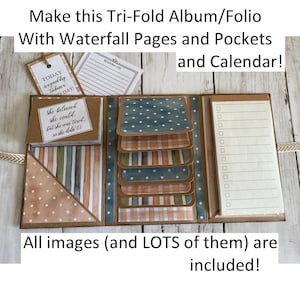 Tutoriel - Mini album à trois volets, mini folio, album photo avec pages en cascade, journal indésirable, bricolage, calendrier 2025 et vierge, tenue de journal
