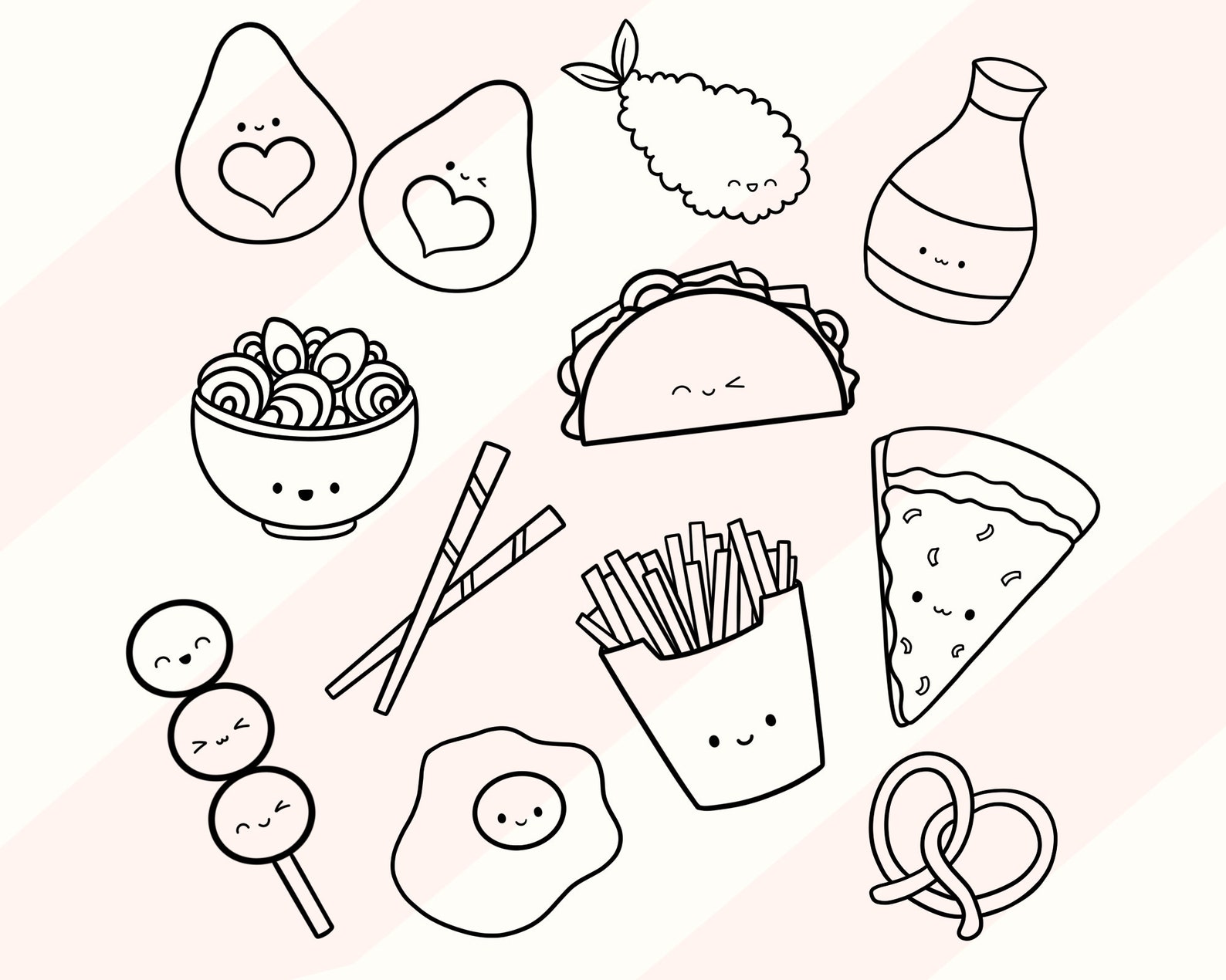 Kawaii Hand Drawn Procreate Food Doodle Stamps, Brushset Bundle, 50 ...