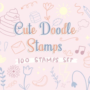 Cute Hand Drawn Procreate Doodle Stamps, Procreate Brushset Bundle, 100 Stamp Brushes, Stars, Food, Weather, Flower, Commercial Use License