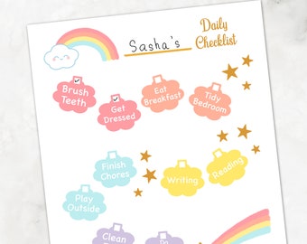 Rainbow Daily Routine Chore Chart, Printable Routine Chart For Kids Responsibility, Daily Schedule, Daily Planner, Daily Calendar, Checklist