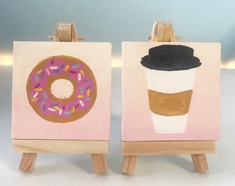 Tiny Donut and Coffee Painting Set of 2
