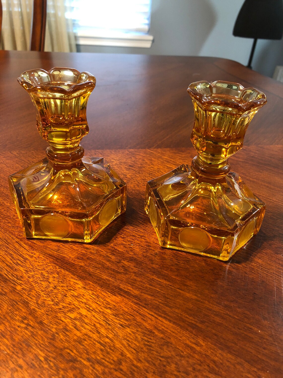 Fostoria Amber Glass Coun Candlestick Holders Etsy
