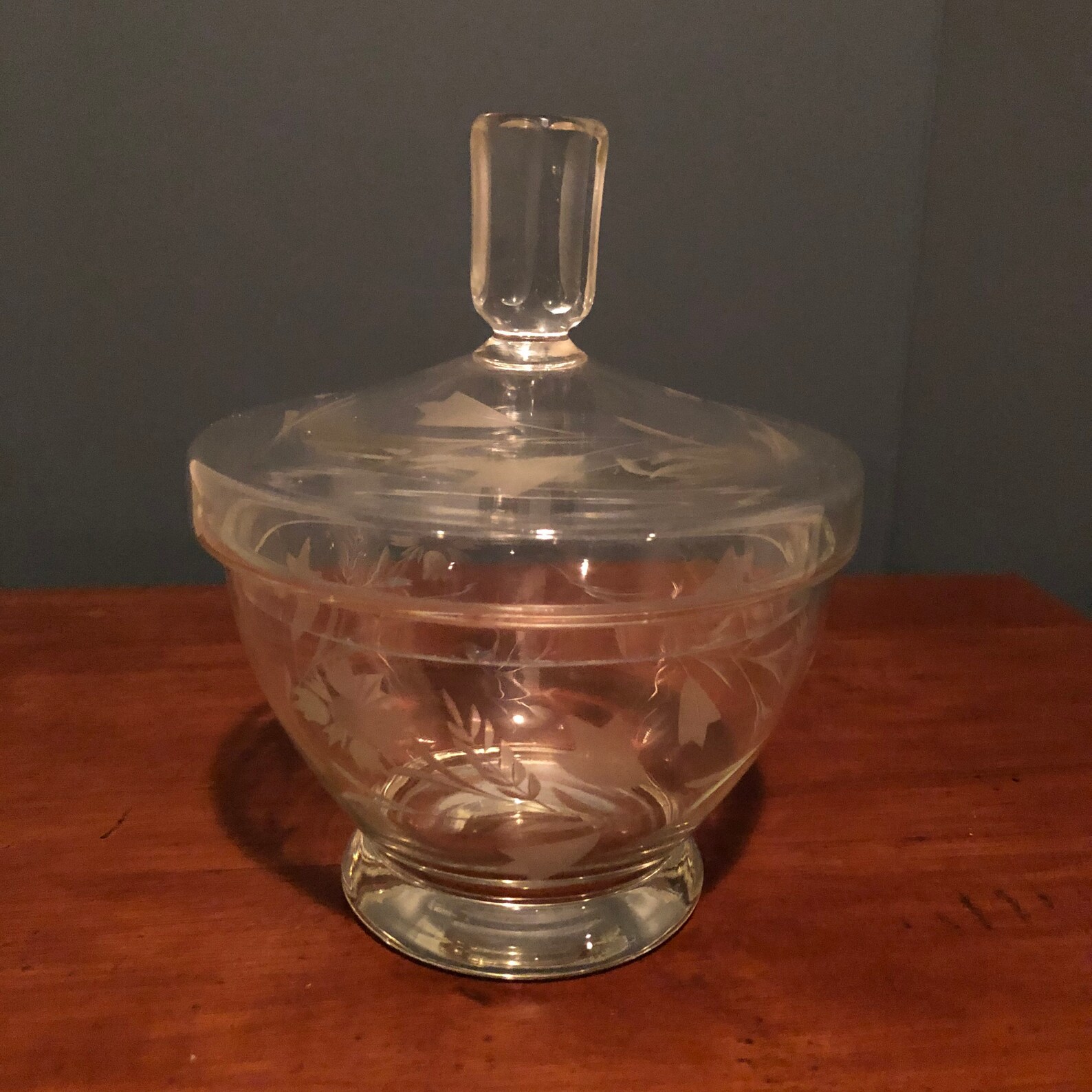 Vintage Etched Glass Candy Dish With Lid Etsy