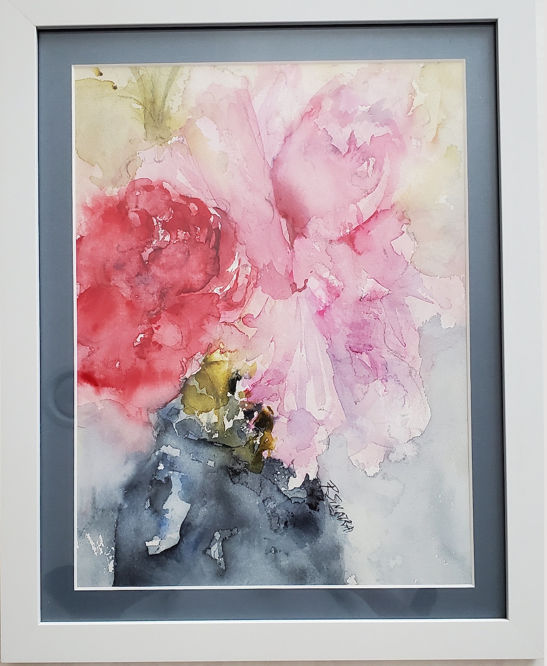 Original Floral Watercolor Painting With Red Roses in Vase by Artist ...