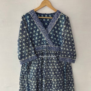Star Printed Lahariya Striped Cotton Dress Hand Print Dress,Handblock Cotton Dress,Indian Print Dress,Cotton Block Dresss,Block Print Dress